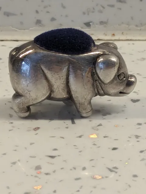 Superb Sterling Solid Silver Novelty Pin Cushion In The Shape Of A Pig