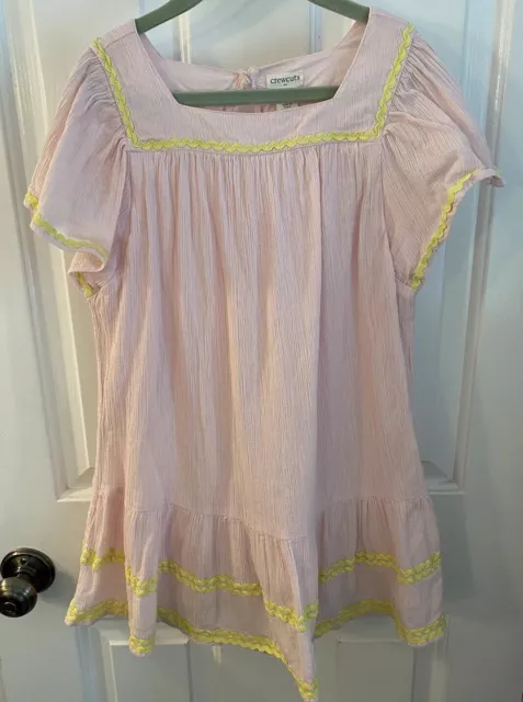 J Crew CREWCUTS Girl’s Size 7 Pink Gauze Cotton Dress With Yellow Ric Rack Trim