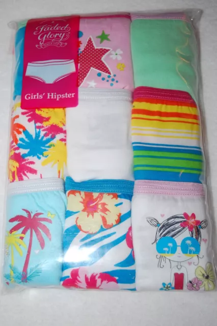 Girls Panties 9 PAIR HIPSTERS Multi-Color TROPICAL BEACH THEME Palm Trees Sz 12