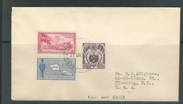 Samoa 1958 Neu Aufgelegt Eigenschaften Set Mit 3 (Sc 220-222) Auf Uni FDC To Ny