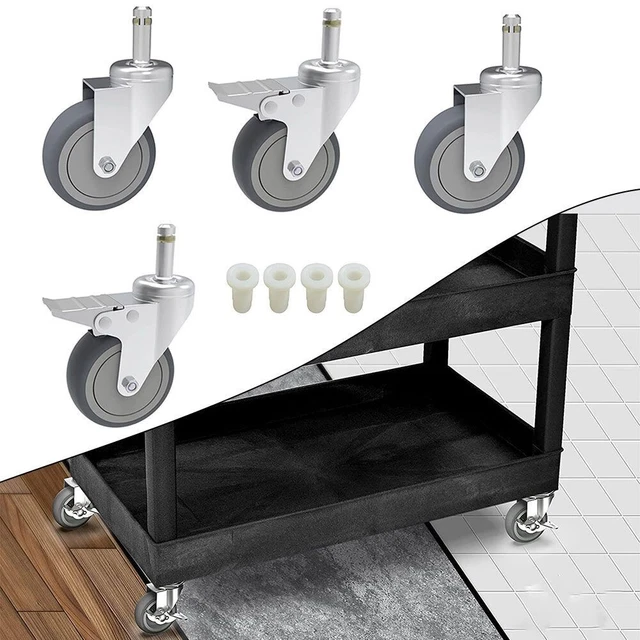 4*3 Inch Rubber Swivel Stem Caster Trolley Casters For Heavy-Duty 2 Brakes