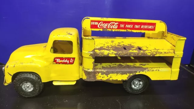 Vintage Buddy L Pressed Steel Coca-Cola Delivery Truck - Yellow - Early Model