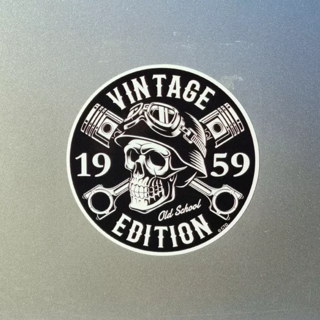 1959 Biker Skull Vintage Edition Old School Vinyl Sticker Decal For Car Van 90mm