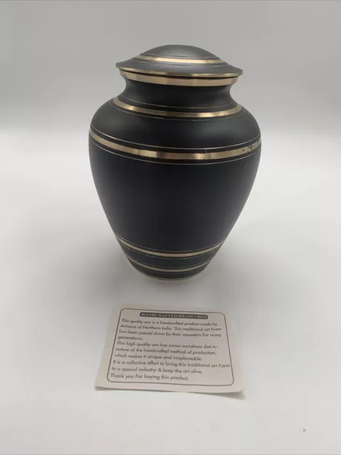 Indian Artisan Handcrafted Black Brass Heavy Cremation Urn Screw On Lid 9"x7"