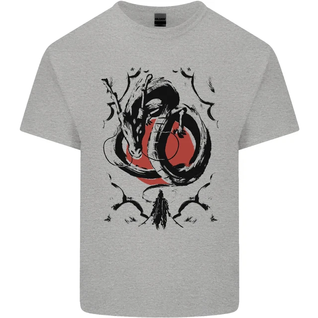 T-shirt top da uomo Samurai Warrior Dragon & Sun Fantasy MMA cotone 10