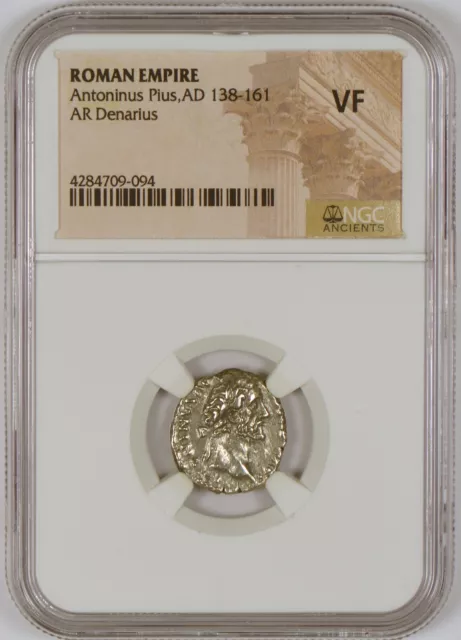 Roman Empire AD 138-161 silver AR Denarius for Antoninus Pius, NGC Graded VF