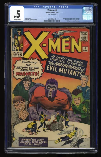 X-Men #4 CGC P 0.5 Off White 1st Appearance Quicksilver Scarlet Witch!