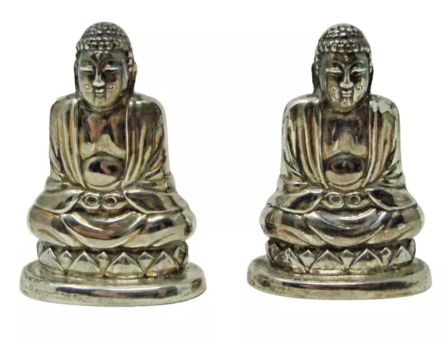 Pair Sterling Silver Figural Buddha on a Lotus Salt & Pepper Shakers 2"