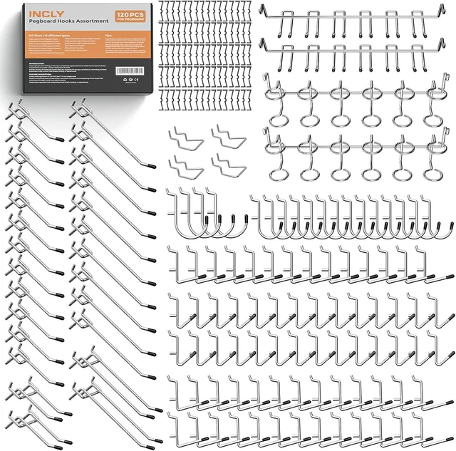 Pegboard Hooks Set for Hanging Tools, Heavy Duty Peg Hook Hanger & Holder Fit 1/