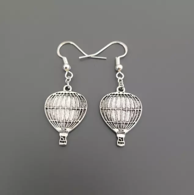 925 Sterling Silver Hook Hot Air Balloon Charm Earring Dangle Gift Jewellery