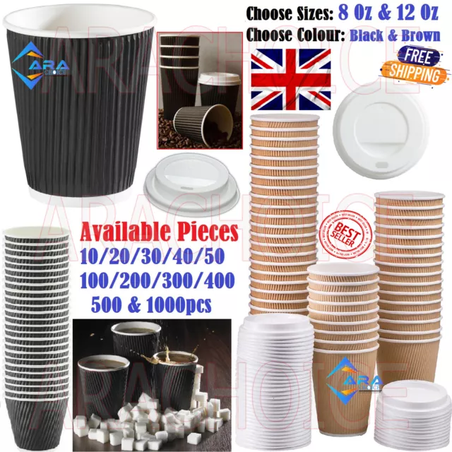 8/12/16oz Disposable Coffee Cups Ripple Paper Cups For Hot & Cold Drink 10-100x