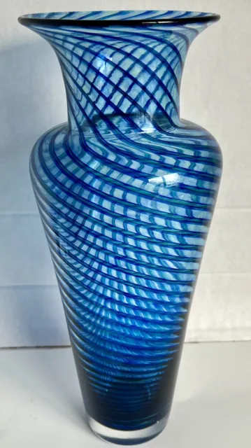 Young & Constantin Rare Swirl Hand Blown Art Glass Blue Green Swirl Large Vase