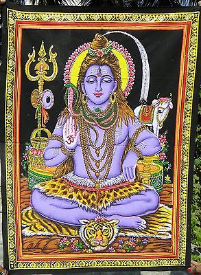 Shiva Tenture Ethnique Paillettes Batik Shiv Yoga Hindou Ganesha Népal Inde H