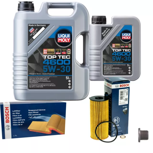 Bosch Inspektionspake 6 L Huile Liqui Moly Top Tec 4600 5W-30 pour BMW 3er