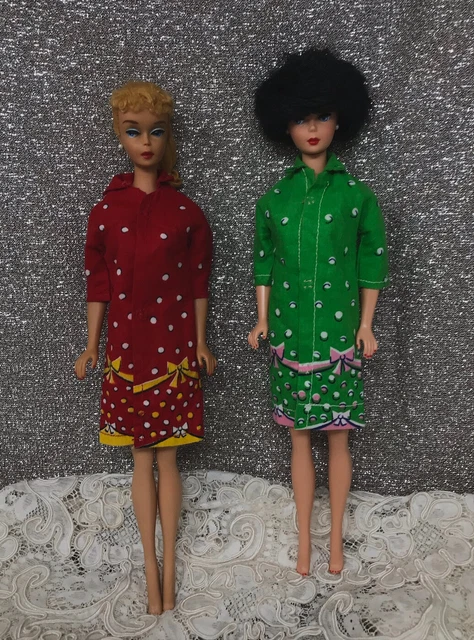 Pair Of Vintage Barbie Cut & Sew Mod Shirt Dresses Polka Dots Bows RARE Design
