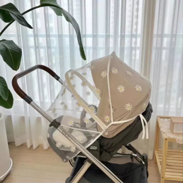 Baby Stroller Mosquito Net Full Cover Daisy Embroidery Gauze Sunshade Breatha-tz 2