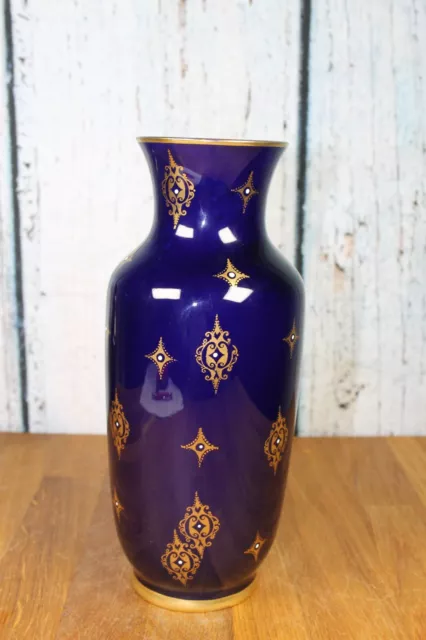 Blumenvase Aelteste Volkstedter Porzellanfabrik DDR Kobaltblau Goldrand Ostalgie 2