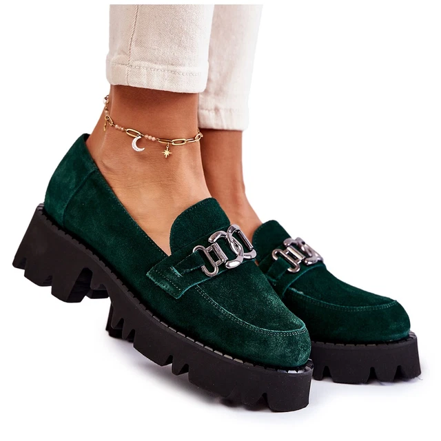 Suede shoes with a green Laura Messi decoration
