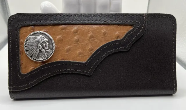 Genuine Leather Concho Cowboy Western Men's Long Bifold Wallet