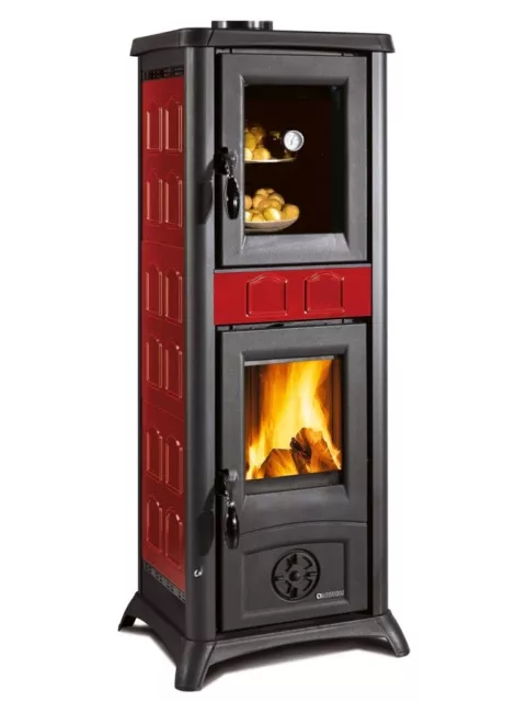 Stufa a Legna con Forno NORDICA Gemma Bordeaux ghisa 7,2 kw  206 m3 riscaldabili