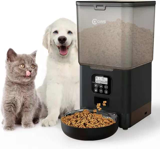 Ciays Automatic Cat Feeders 5.6L Cat Food Dispenser Up to 20 Portions Black