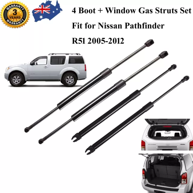 4PCS Rear Window Glass+Tailgate Gas Struts For Nissan Pathfinder R51 2005-2012