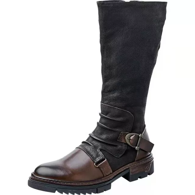 MEN THIGH-HIGH RIDING Boots Almond Toe Mid-Calf Side Buckle Flat Boots ...