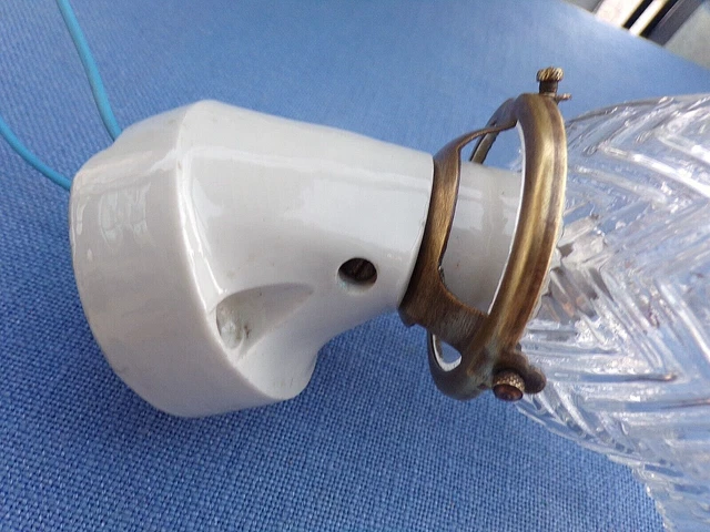 Ancienne applique murale électrique Art-Déco en porcelaine-Tulipe verre dépoli 3