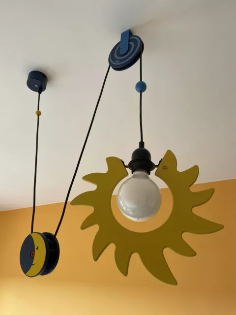 Lampara de techo Haba niños infantil sol y luna amarillo y azul regulable altura