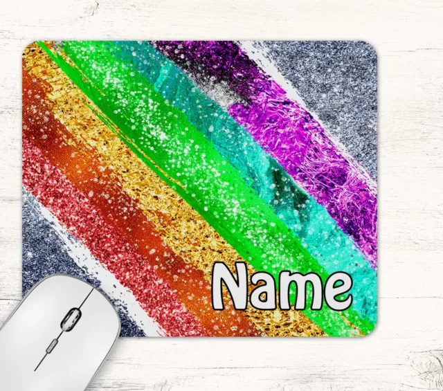 Rainbow Stripe Mouse Pad Rectangle Neoprene Personalised Any Name Or Text