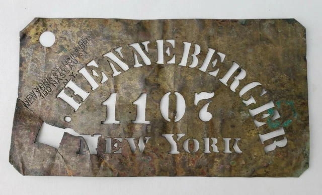 Antique 19thc Brass Stencil Henneberger 1107 New York Stencil Works Crate Sign