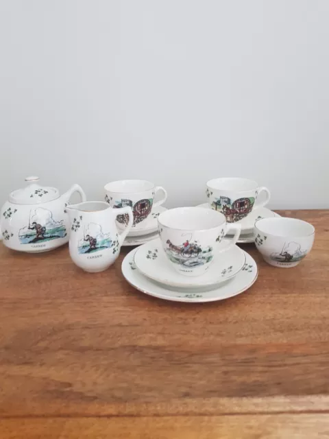 Carrigaline Pottery Tea Set For 3 Tea Pot/ 3 Trios/ Milk/ Sugar