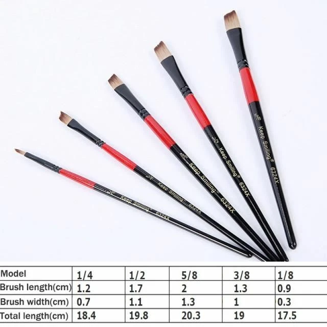 Set di Pennelli Artista Nylon Capelli Legno Nero Manico Acquerello Acrilico Olio 2
