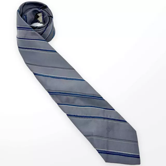 GIVENCHY Men’s Vintage Striped Silk Silver Blue Tie