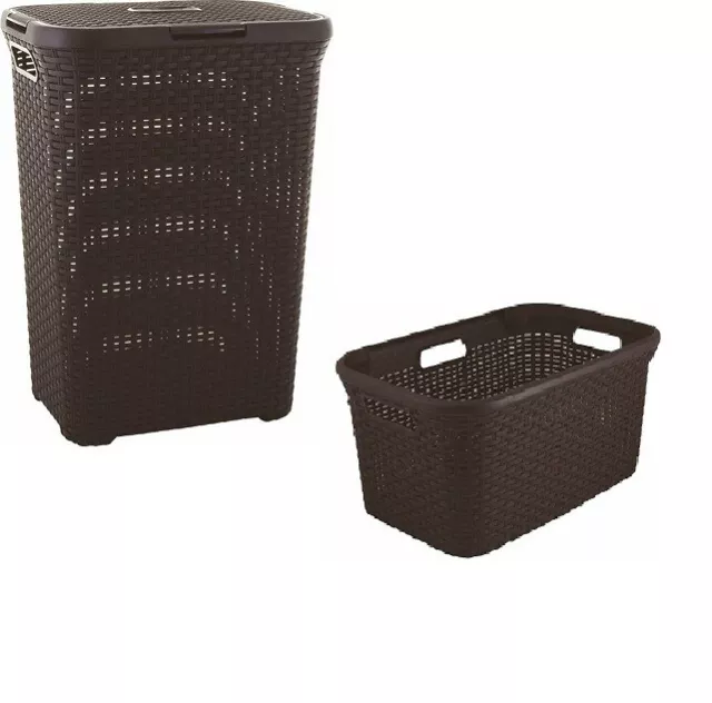 Curver Style Wäschekorb Rattan Wäschebox Wäschesammler 60L + 45L Dunkelbraun