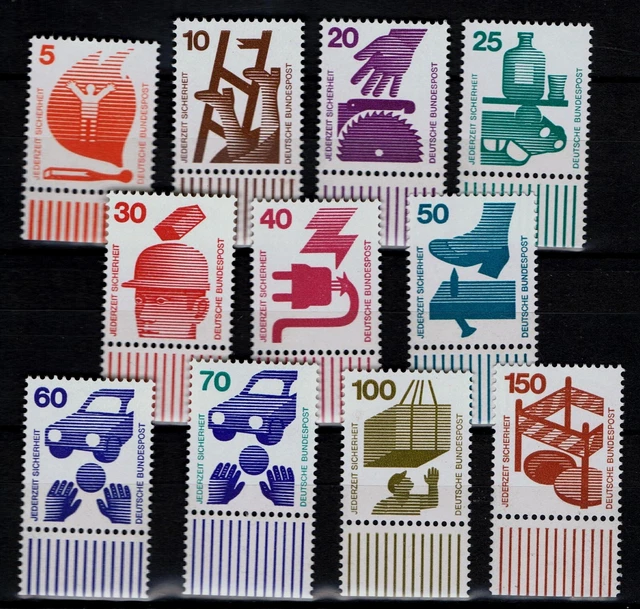 BRD Unfallverhütung Mi. - Nr. 694 A - 703 A und 773 A postfrisch mit Unterrand