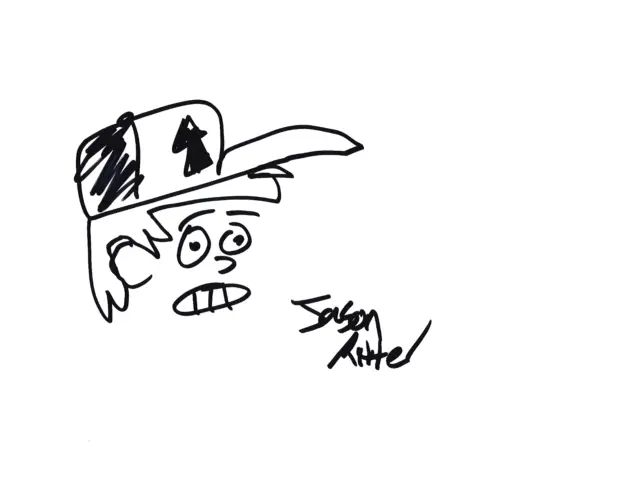 Jason Ritter Hand Signed Drawn Gravity Falls Dipper Sketch Proof Beckett Bas Coa