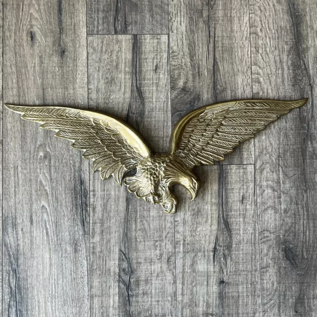 Vintage Large 27"  Wingspan Brass Patriotic Eagle Wall Hanging Metal Plaque