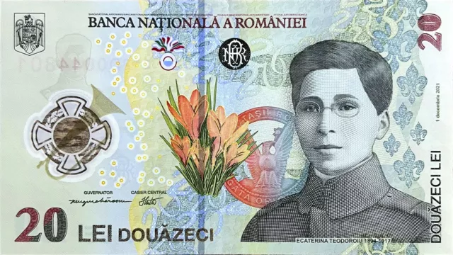 Romania 20 Lei Banknote,Ecaterina Teodoroiu,2021,Polymer,Unc,P-New