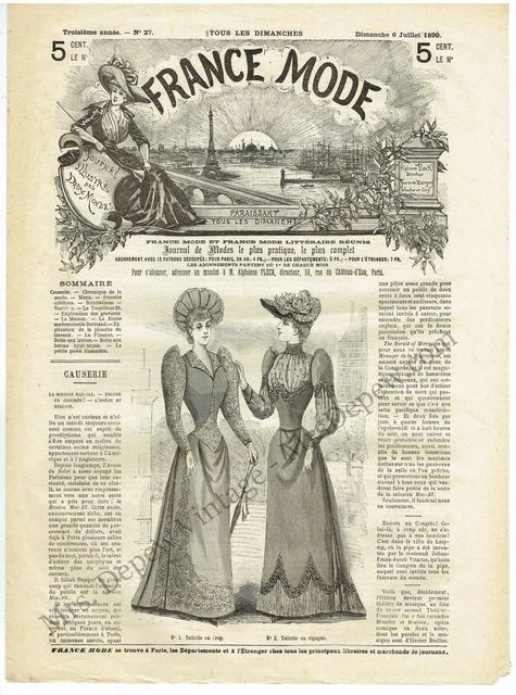 Antique French Magazine France Mode No. 27 6 Juillet 1890 Sewing and Needlework