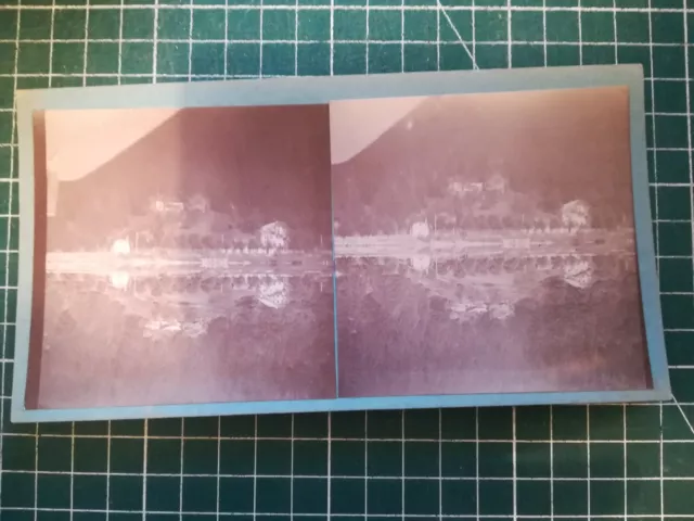 UK05 Albuminated Stereo Plate TBE Hungary 1908 Landscape Mountain Lake