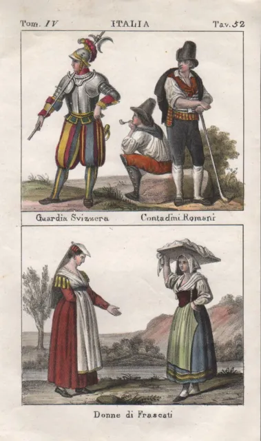 1840 - Guardia Svizzera Pontificia Roma Frascati Costumes Italia Lithography