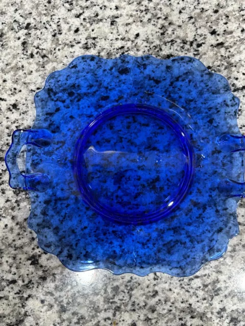 Vintage LE Smith Mt. Pleasant Cobalt Blue Depression Glass Handled Plate