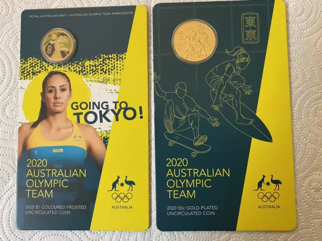 2020 Australian Olympic Team Gold Plated Uncirculated Coins (50 Cents and $1)