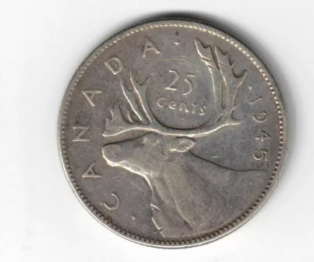 Canada 1945 25 Cents Quarter King George Vi Canadian Silver Coin