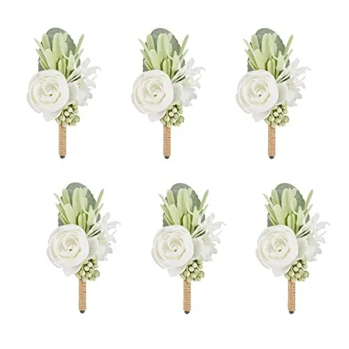 Meldel Ivory & Greenery Homecoming Boutonniere White Boutonniere for Men Wedd...