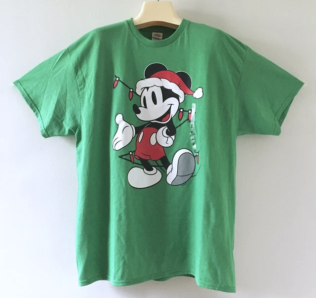 Mickey Mouse Christmas T-Shirt Size XL Green Santa Holiday Lights Disney