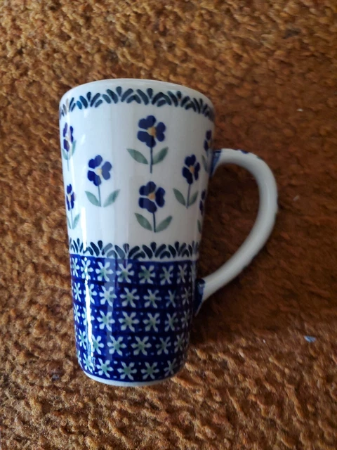 Blue Rose Polish Pottery Blue Daisy Large Coffee Mug