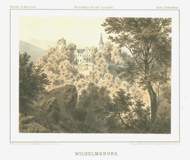 Wilhelmsburg Krs. Bolkenhain Original Litografia de Colores Duncker 1877