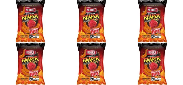 6 x date da uomo, peperoni Carolina Reaper sapori patatine di mais, 1 oz. (28,4 g.)